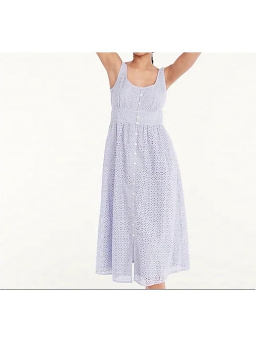 J Crew Button Front Eyelet Midi Dress Size 22 Periwinkle Sleeveless Lined Pocket